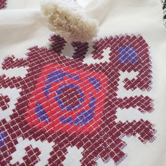 Johanna Ortiz Cotton Southwestern Embroidered White and Red Women's Top Small - Picture 5 of 7